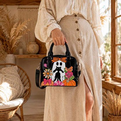 Halloween Ghost Cat Handbag, Floral Pumpkin Purse, Spooky Cute Bowler Bag