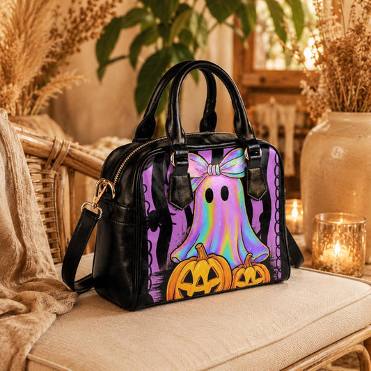 Halloween Ghost Satchel Purse, Pumpkin Bowler Bag, Pastel Spooky Top Handle Handbag