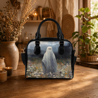 Haunted Meadow Bowler Bag, Gothic Ghost Purse, Dark Cottagecore Handbag, Moody Art Gift