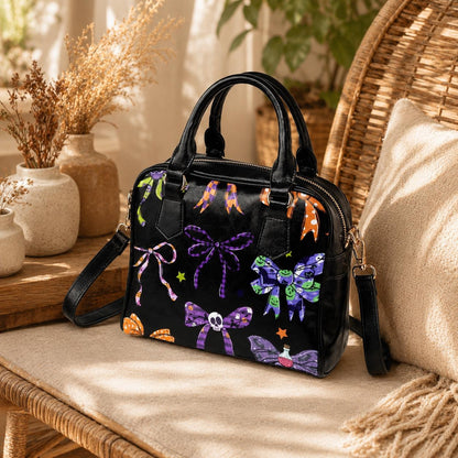 Halloween Bow Purse, Spooky Ribbon Handbag, Goth Skull Satchel, Dark Coquette Bag