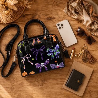 Halloween Bow Purse, Spooky Ribbon Handbag, Goth Skull Satchel, Dark Coquette Bag