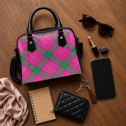 Pink green plaid satchel bag, pastel punk crossbody purse, kawaii grunge handbag for women