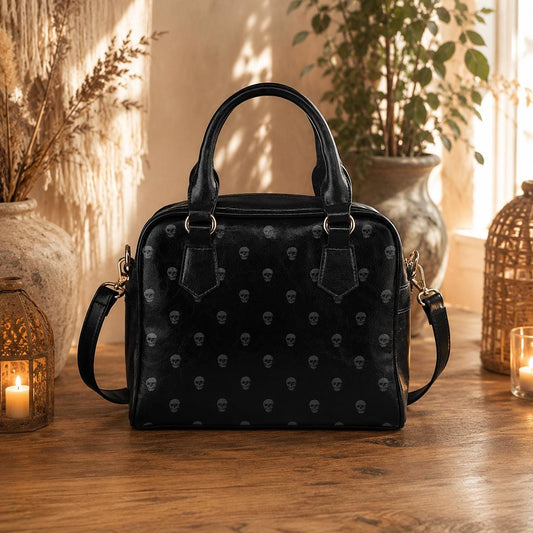 Black Mini Skull Satchel, Dark Fashion Structured Purse, Edgy Handbag