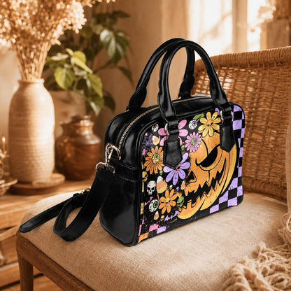 Pastel Floral Skull Pumpkin Purse, Spooky Halloween Crossbody Handbag