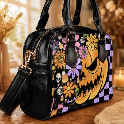 Pastel Floral Skull Pumpkin Purse, Spooky Halloween Crossbody Handbag