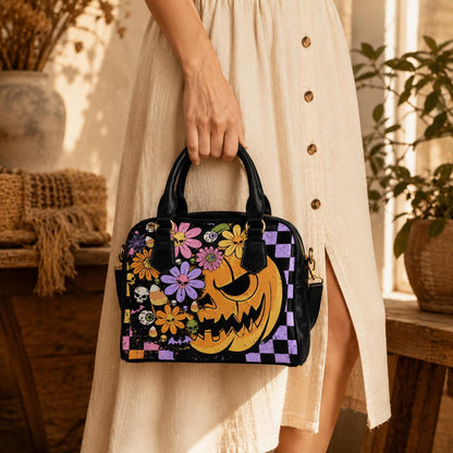 Pastel Floral Skull Pumpkin Purse, Spooky Halloween Crossbody Handbag