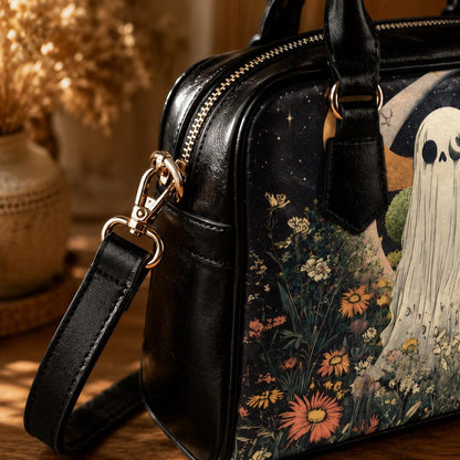 Ghost Handbag Floral Crossbody Purse, Spooky Cute Satchel Bag, Cottagecore Goth Gift
