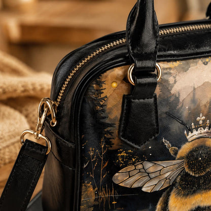 Queen Bee Satchel Purse, Floral Faux Leather Crossbody Bag, Wildflower Meadow Print