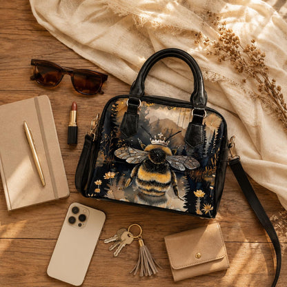 Queen Bee Satchel Purse, Floral Faux Leather Crossbody Bag, Wildflower Meadow Print