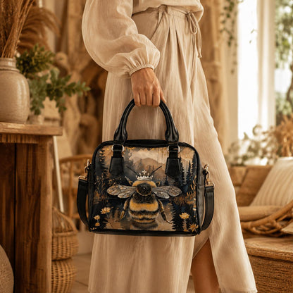 Queen Bee Satchel Purse, Floral Faux Leather Crossbody Bag, Wildflower Meadow Print