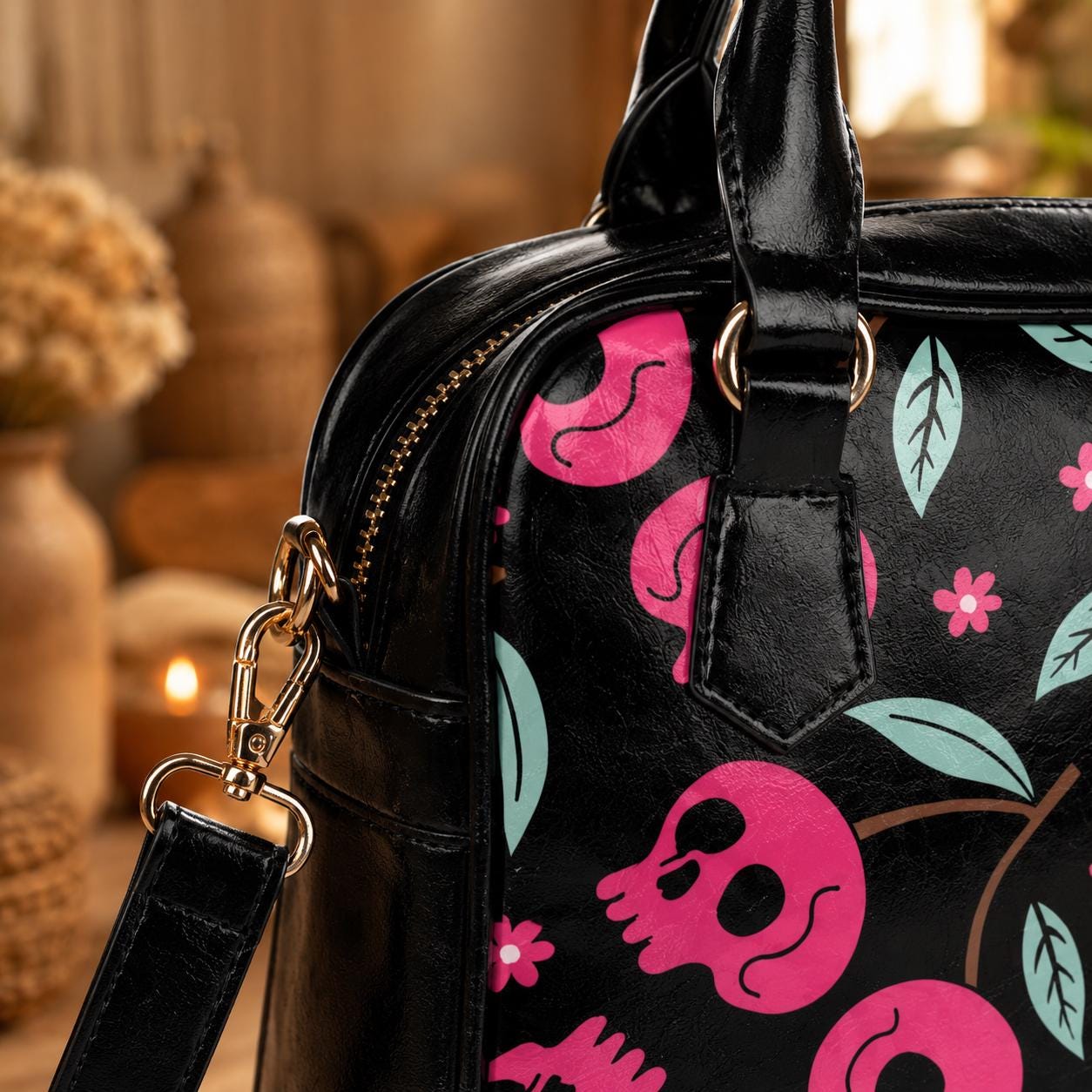 Pink Skull Purse, Cute Goth Handbag, Spooky Tote Bag