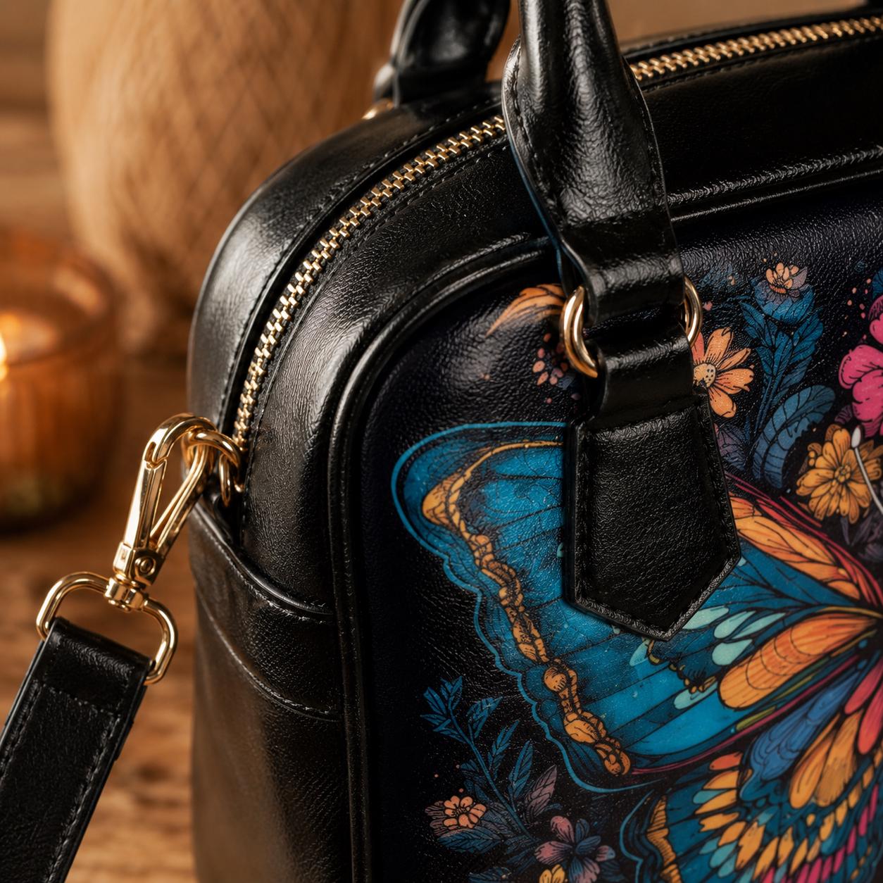 Butterfly Handbag, Colorful Floral Purse, Art Nouveau Statement Satchel