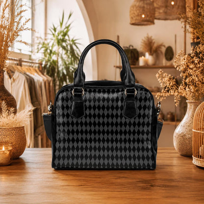 Black Harlequin Handbag, Gothic Satchel Purse, Dark Academia Shoulder Bag