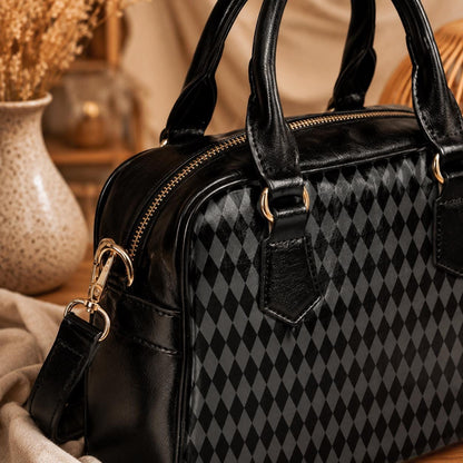 Black Harlequin Handbag, Gothic Satchel Purse, Dark Academia Shoulder Bag
