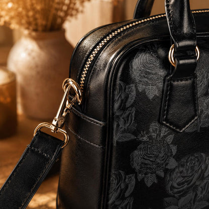 Black Rose Satchel, Dark Floral Purse, Gothic Romantic Handbag