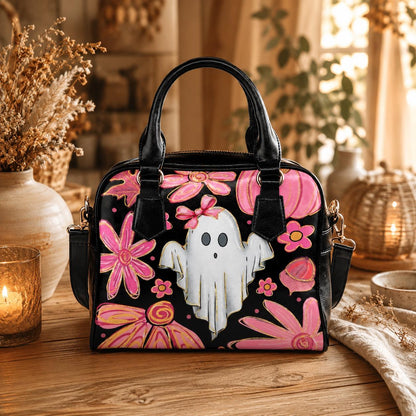 Pink Ghost Purse, Coquette Spooky Handbag, Floral Pumpkin Top Handle Bag