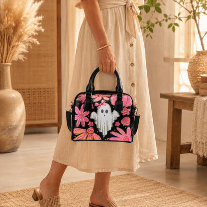 Pink Ghost Purse, Coquette Spooky Handbag, Floral Pumpkin Top Handle Bag