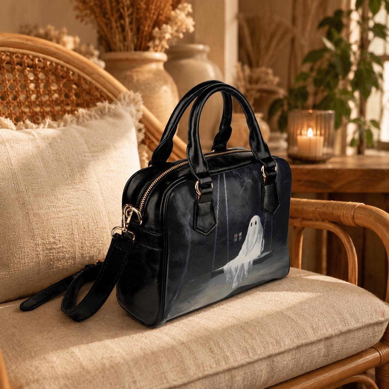 Spooky Ghost Satchel Bag for Halloween, Cute Gothic Handbag with Crossbody Strap