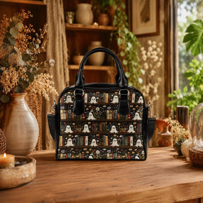 Ghost Bookshelf Handbag, Spooky Book Lover Purse, Gothic Librarian Satchel