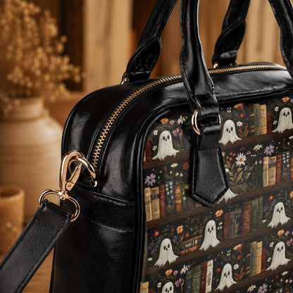 Ghost Bookshelf Handbag, Spooky Book Lover Purse, Gothic Librarian Satchel