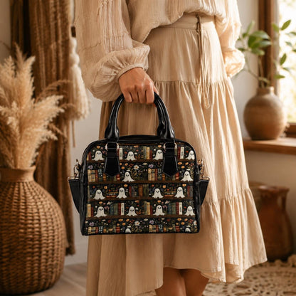 Ghost Bookshelf Handbag, Spooky Book Lover Purse, Gothic Librarian Satchel