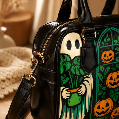 Halloween Satchel Purse, Ghost Plant Bag, Pumpkin Cat Witch Handbag