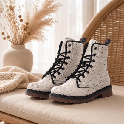 Celestial Combat Boots White Constellation Lace Up Astrology Grunge Footwear