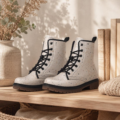 Celestial Combat Boots White Constellation Lace Up Astrology Grunge Footwear