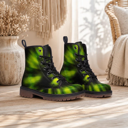 Green Tie-Dye Combat Boots, Vegan Leather Footwear, Grunge Festival Shoes, Edgy 90s Style Boots
