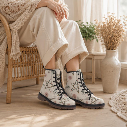 Witchcore Combat Boots, Astrology Lace Up Boots, White Constellation Grunge Shoes
