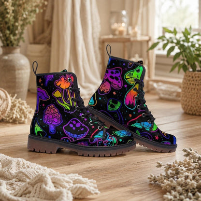 Goblincore Mushroom Combat Boots Vegan Witchcore Festival Faecore Butterfly Print Woodland Footwear