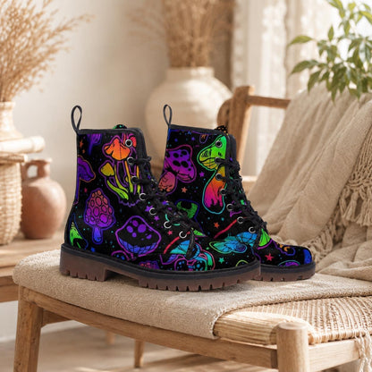 Goblincore Mushroom Combat Boots Vegan Witchcore Festival Faecore Butterfly Print Woodland Footwear