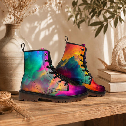 Pastel Rainbow Vegan Leather Combat Boots, Platform, Festival