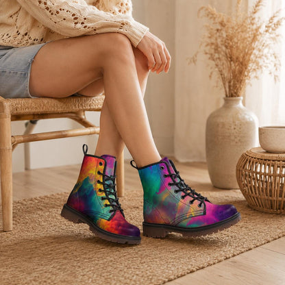Pastel Rainbow Vegan Leather Combat Boots, Platform, Festival