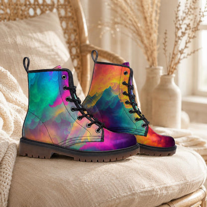 Pastel Rainbow Vegan Leather Combat Boots, Platform, Festival