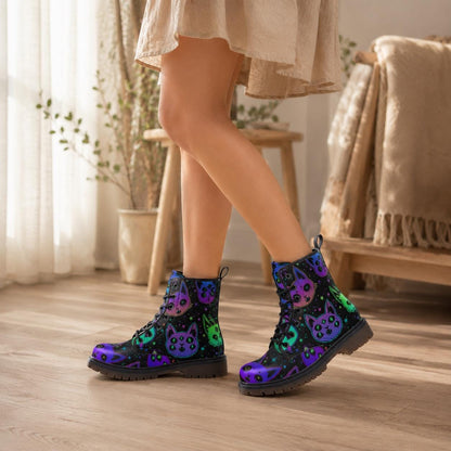 Cat Combat Boots, Neon Goth Lace Up Boots, Spooky Alt Platform Shoes