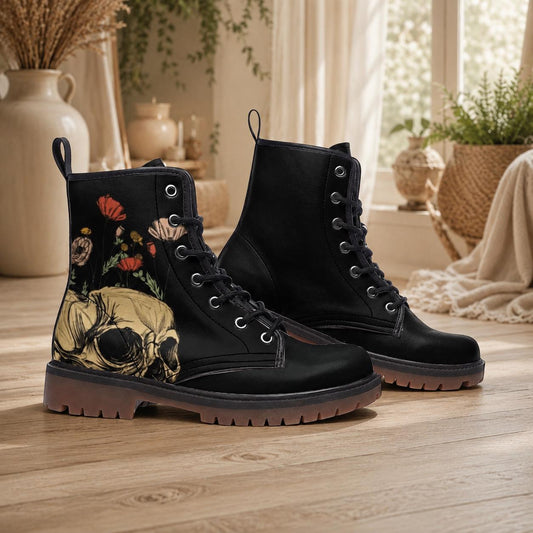 Floral Skull Combat Boots, Occult Rose Footwear, Gothic Witchy Alternative Style