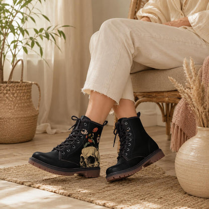 Floral Skull Combat Boots, Occult Rose Footwear, Gothic Witchy Alternative Style
