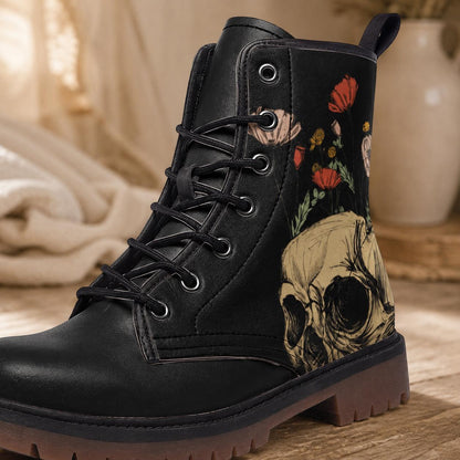 Floral Skull Combat Boots, Occult Rose Footwear, Gothic Witchy Alternative Style