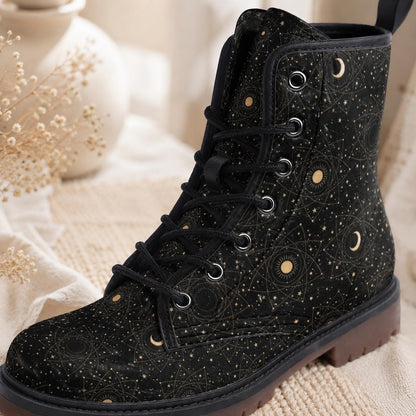 Celestial Moon Combat Boots, Witchy Starry Night Shoes, Occult Fashion