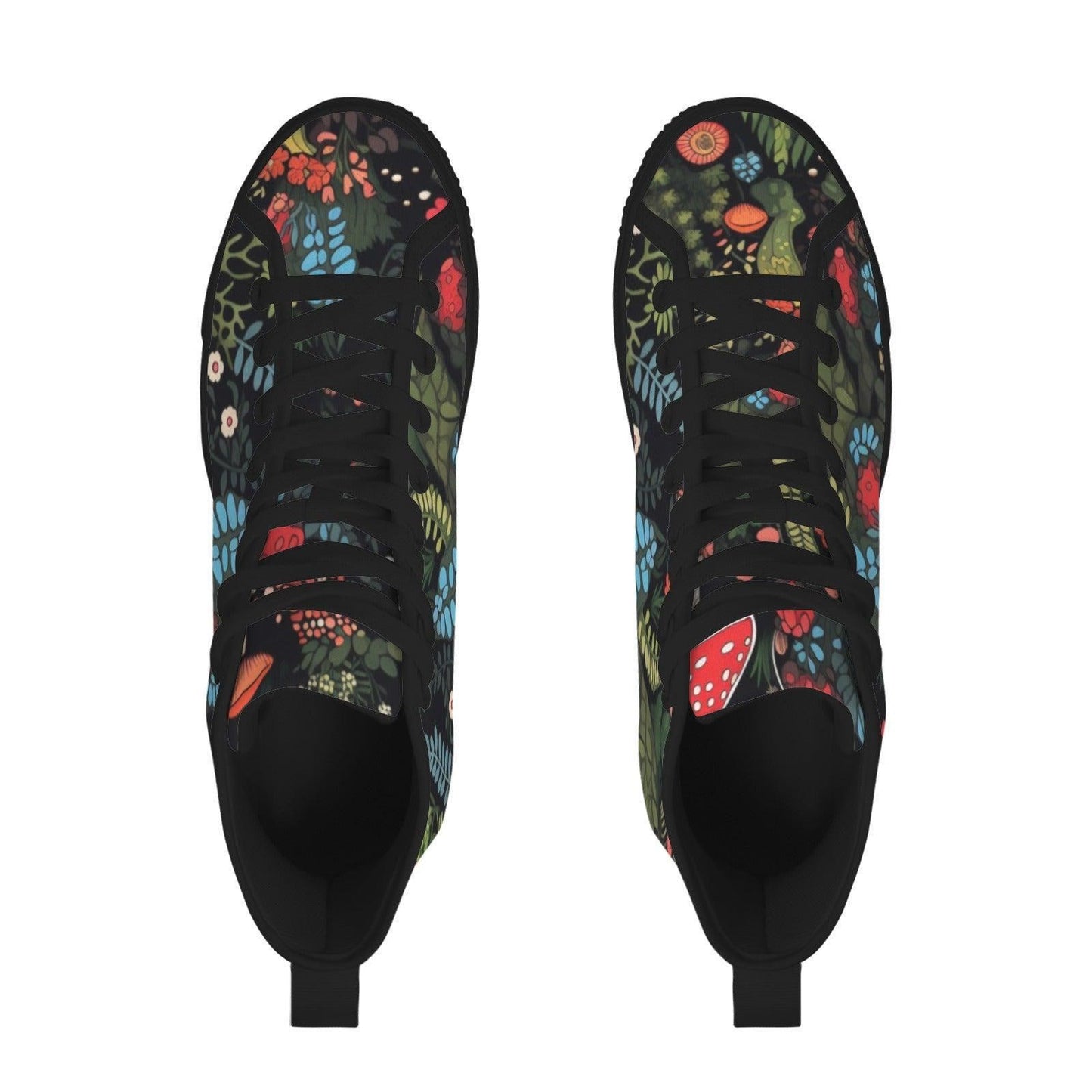 Botanical High Top Sneakers, Folk Art Wildflower Print Canvas Shoes