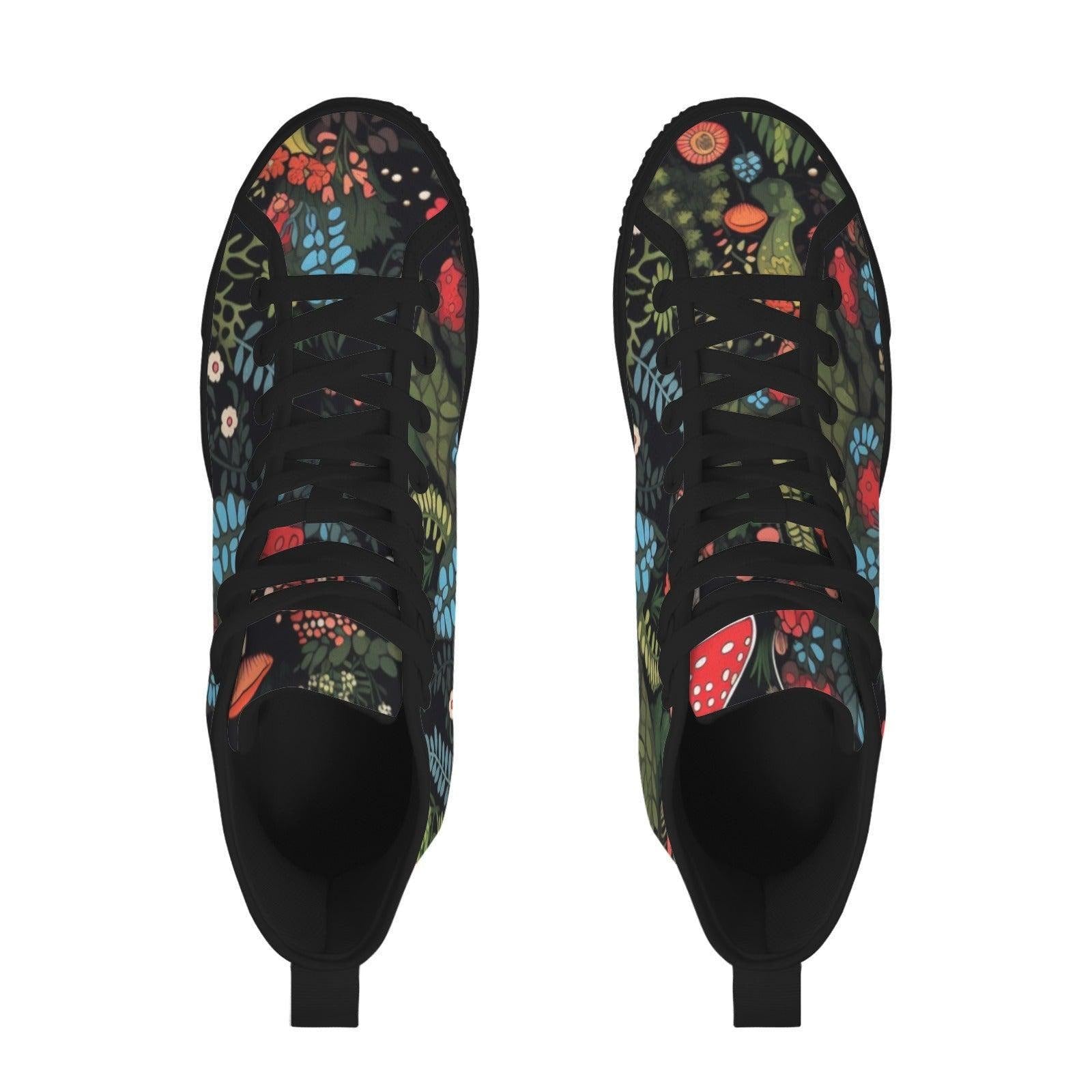 Botanical High Top Sneakers, Folk Art Wildflower Print Canvas Shoes