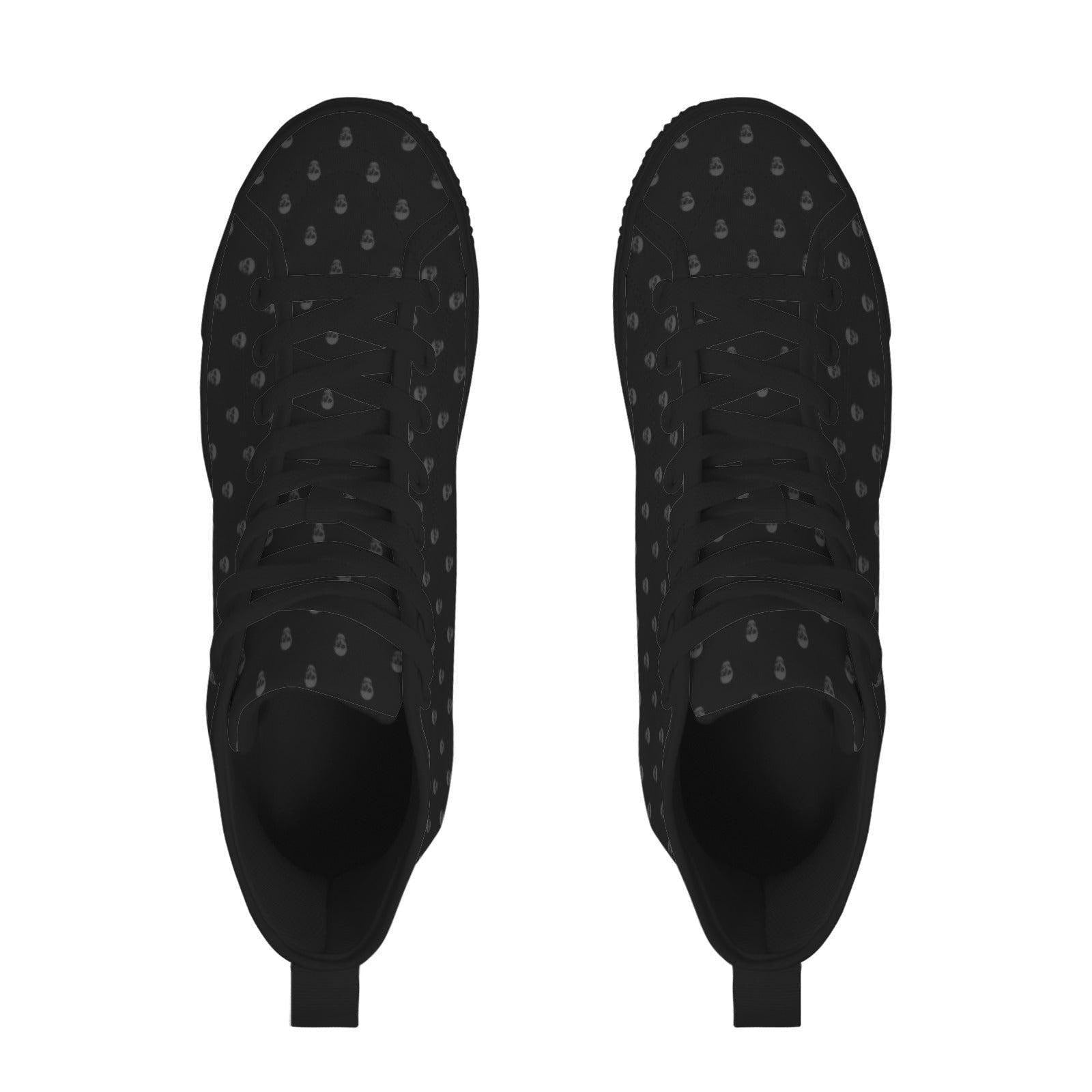 Black Skull Print High Top Sneakers, Gothic Lace Up Alternative Shoes