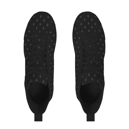 Black Skull Print High Top Sneakers, Gothic Lace Up Alternative Shoes