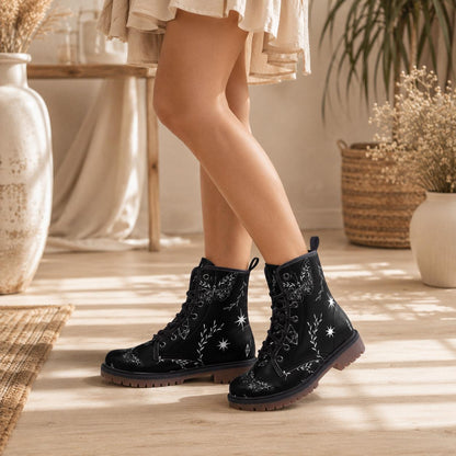 Celestial butterfly boots, black lace up shoes, witchy festival footwear