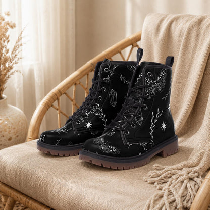 Celestial butterfly boots, black lace up shoes, witchy festival footwear