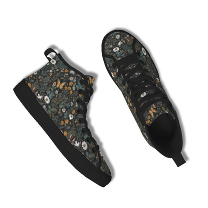 Dark Botanical Wildflower High Top Sneakers, Cottagecore Daisy Floral Canvas Shoes