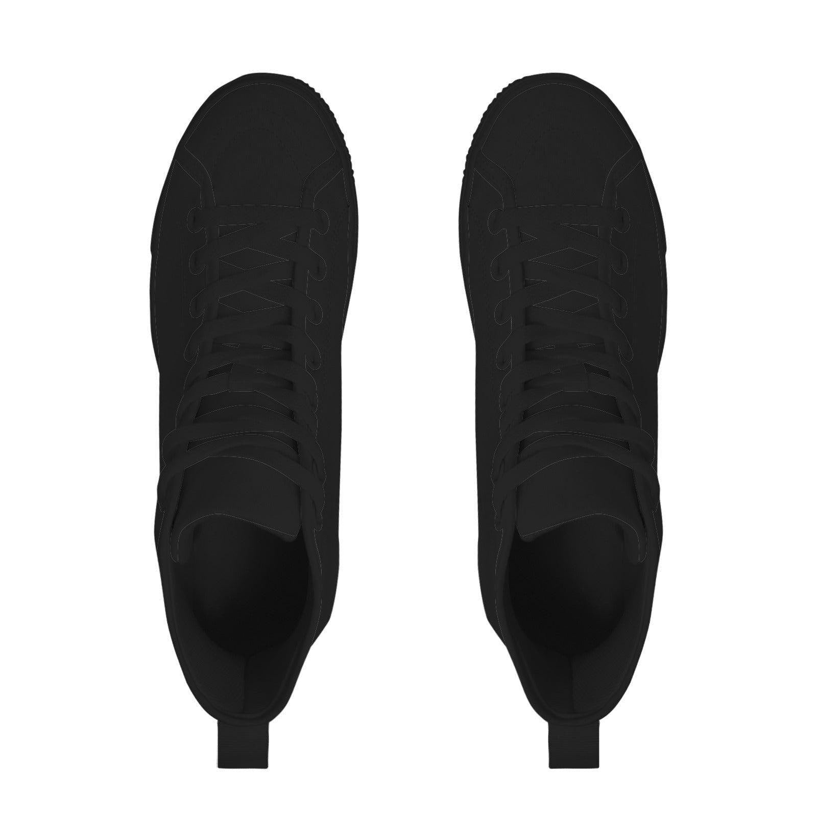 All Black Canvas High Top Sneakers, Minimalist Lace Up Trainers, Everyday Goth Shoes