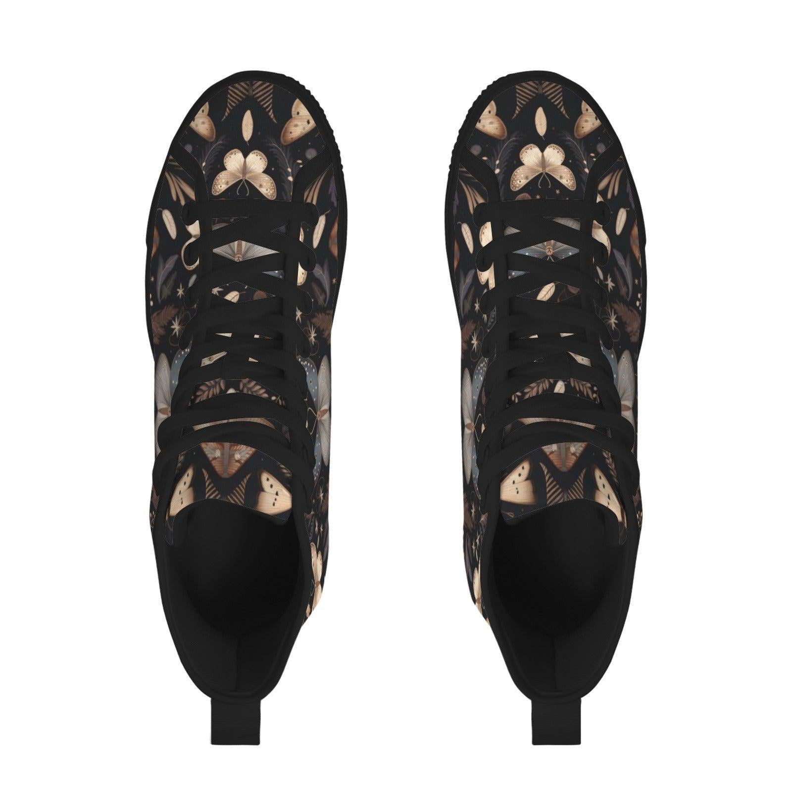 Botanical Butterfly High Top Canvas Shoes, Whimsigoth Lace Up Sneakers
