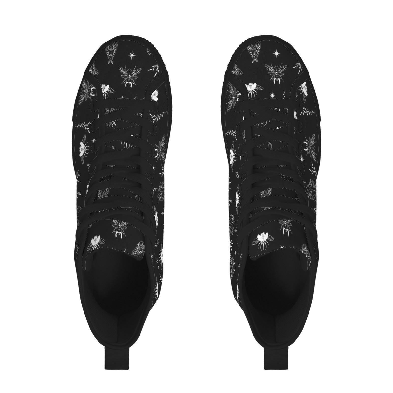 Bee and Botanical Line Art High Top Sneakers in Black
